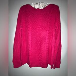 Tommy Hilfiger Women size M Bright Pink Cable Knit Long Sleeve Sweater Warm Cozy